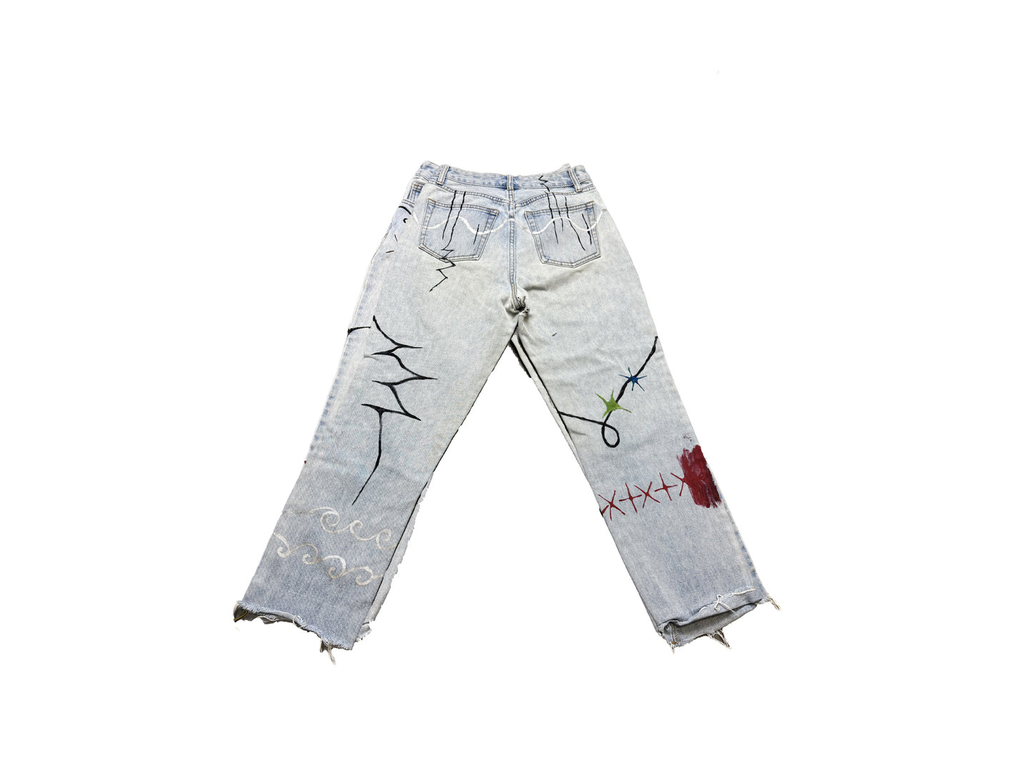 Upcycled Hand-Painted Jeans by ATAR HILOS ROJOS S