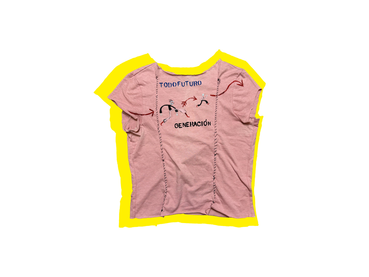 Upcycled Hand-Painted 'Todo Futuro' Pink T-Shirt by ATAR HILOS ROJOS S