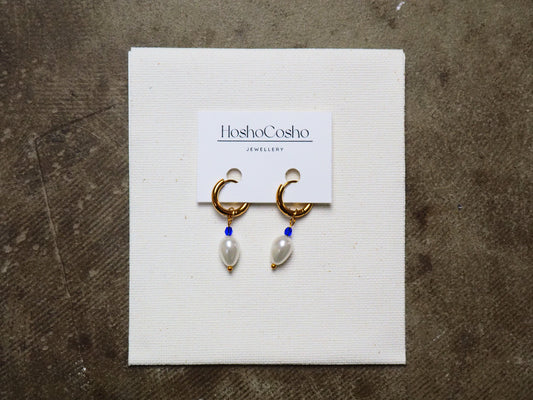 BLUE TEAR Earrings in Gold Tone by Hoshocosho