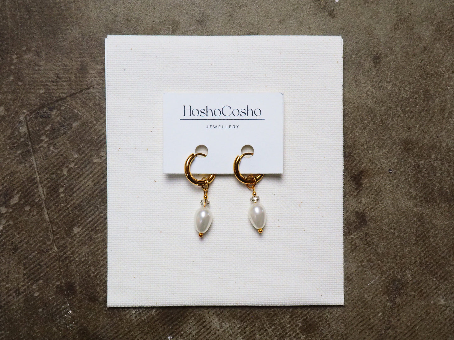 CRYSTAL TEAR Earrings in Gold Tone by Hoshocosho