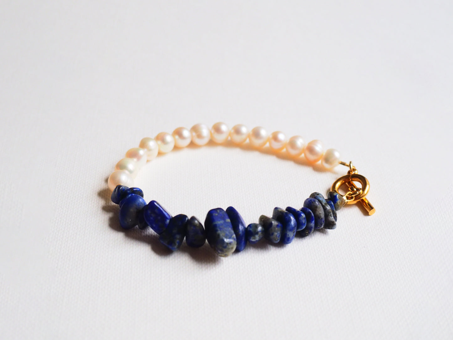 Lapis Lazuli and Freshwater Pearl Bracelet by Hoshocosho