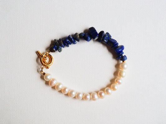 Lapis Lazuli and Freshwater Pearl Bracelet by Hoshocosho