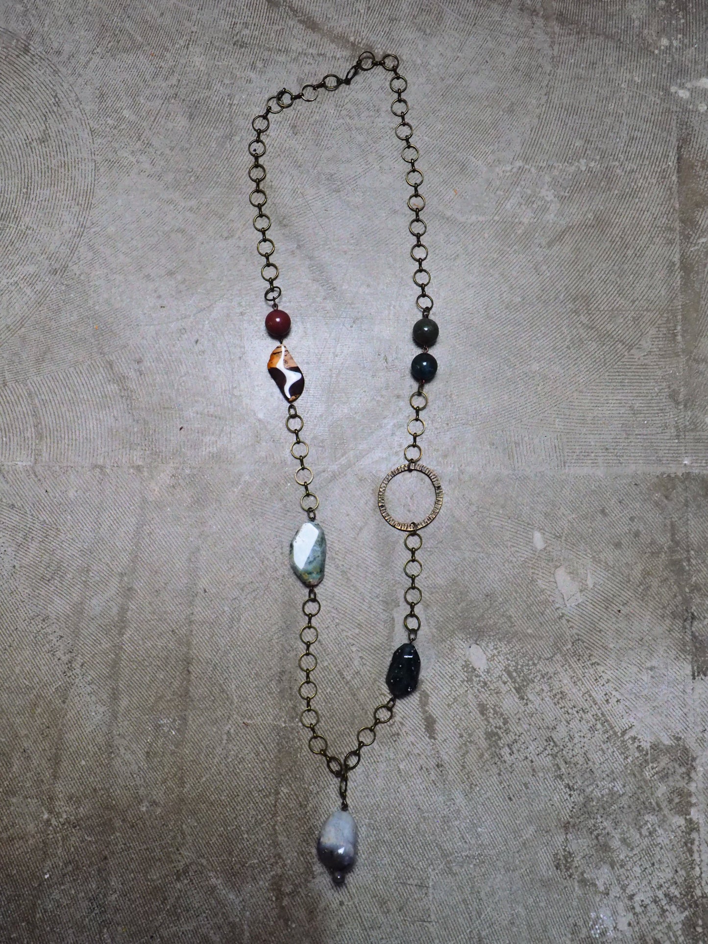 Mixed Agate and Jasper Necklace with Metal Charm by JANI