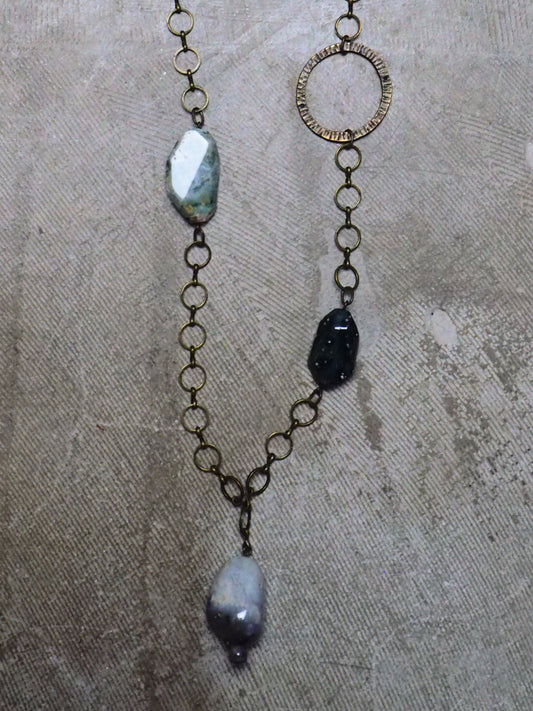 Mixed Agate and Jasper Necklace with Metal Charm by JANI