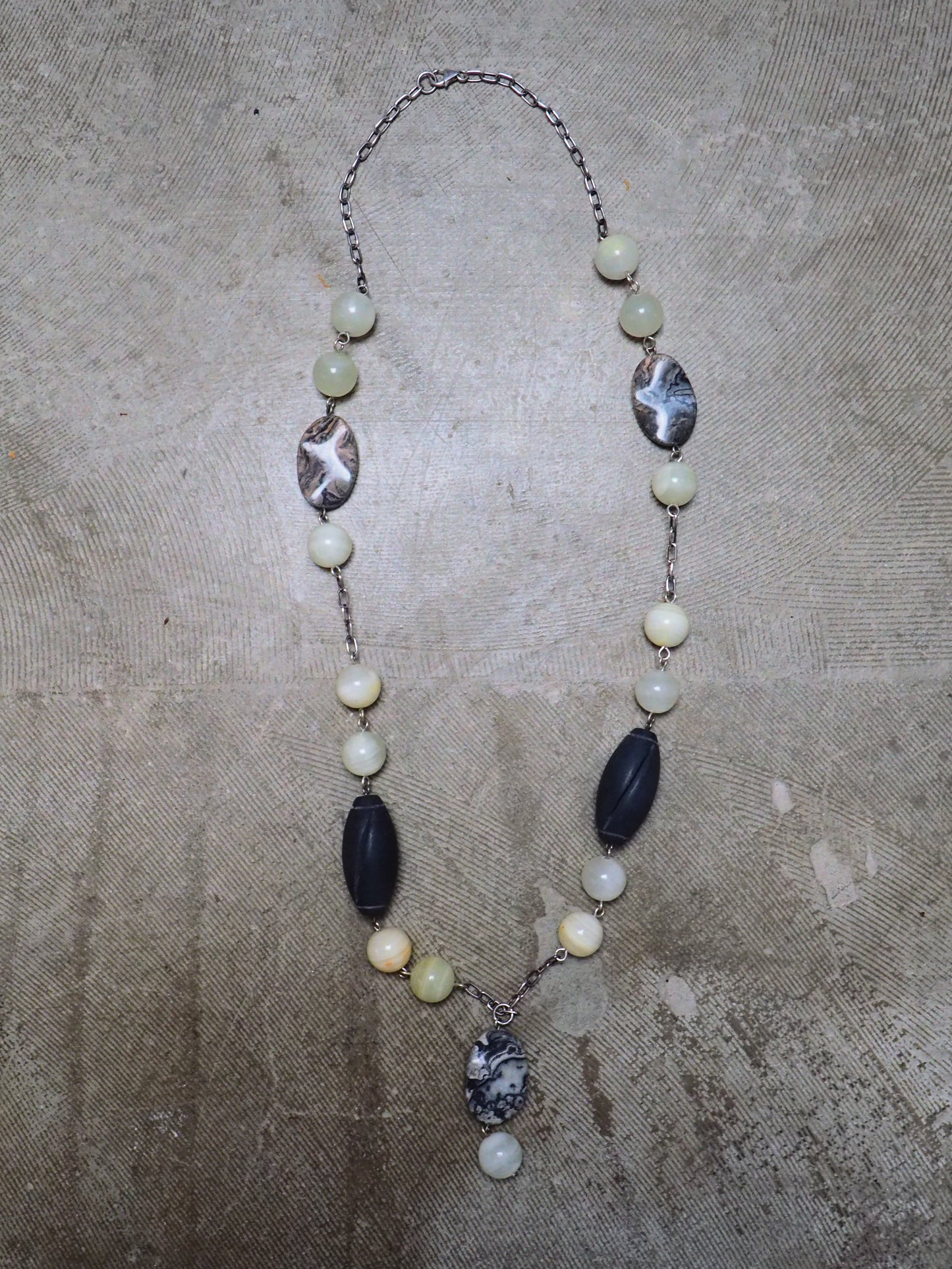 Lemon Agate, Jasper and Volcanic Stone on Silver Chain Necklace by JANI