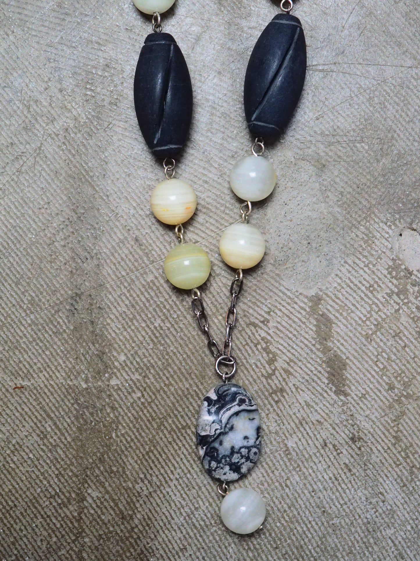 Lemon Agate, Jasper and Volcanic Stone on Silver Chain Necklace by JANI