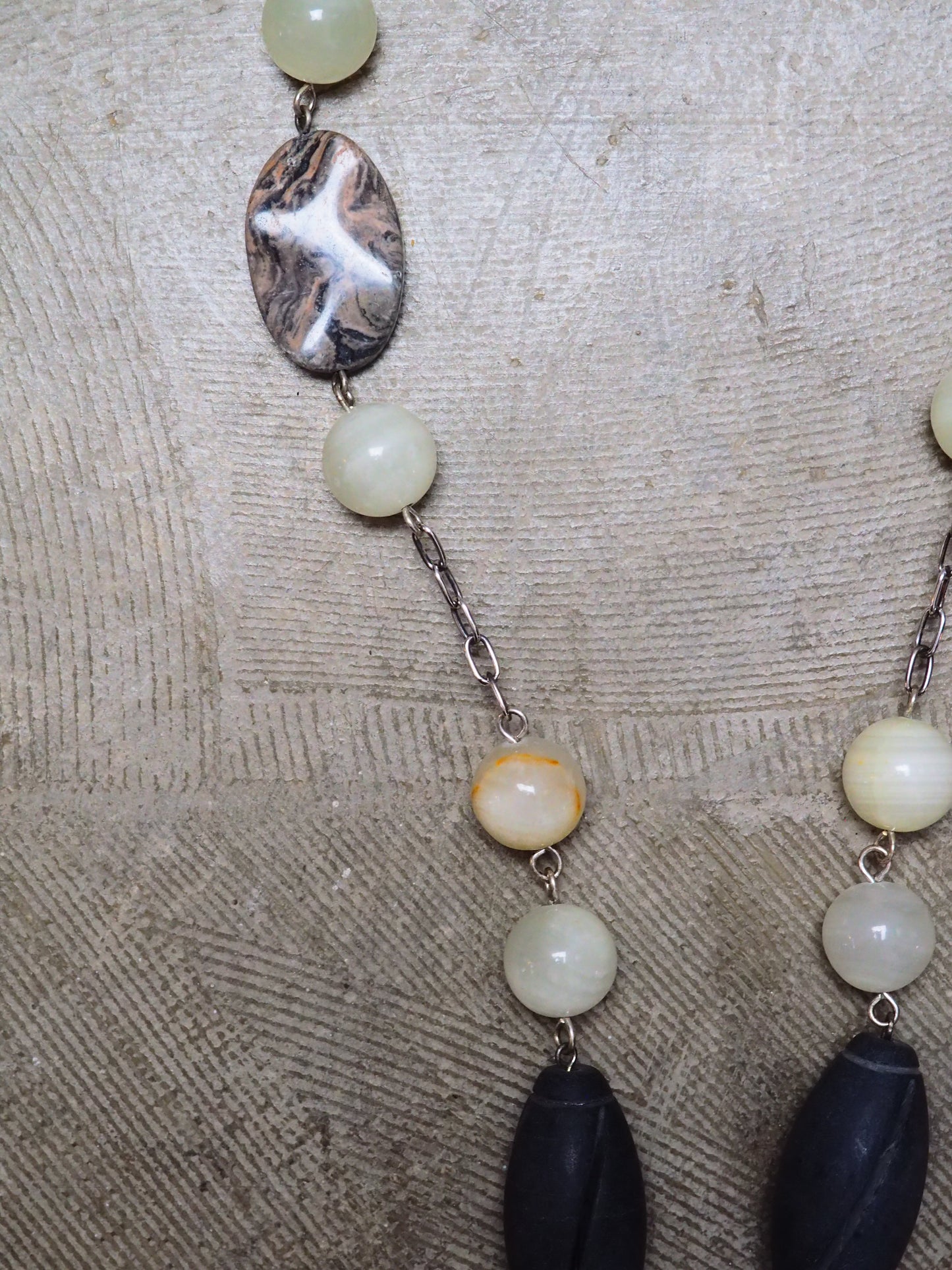 Lemon Agate, Jasper and Volcanic Stone on Silver Chain Necklace by JANI