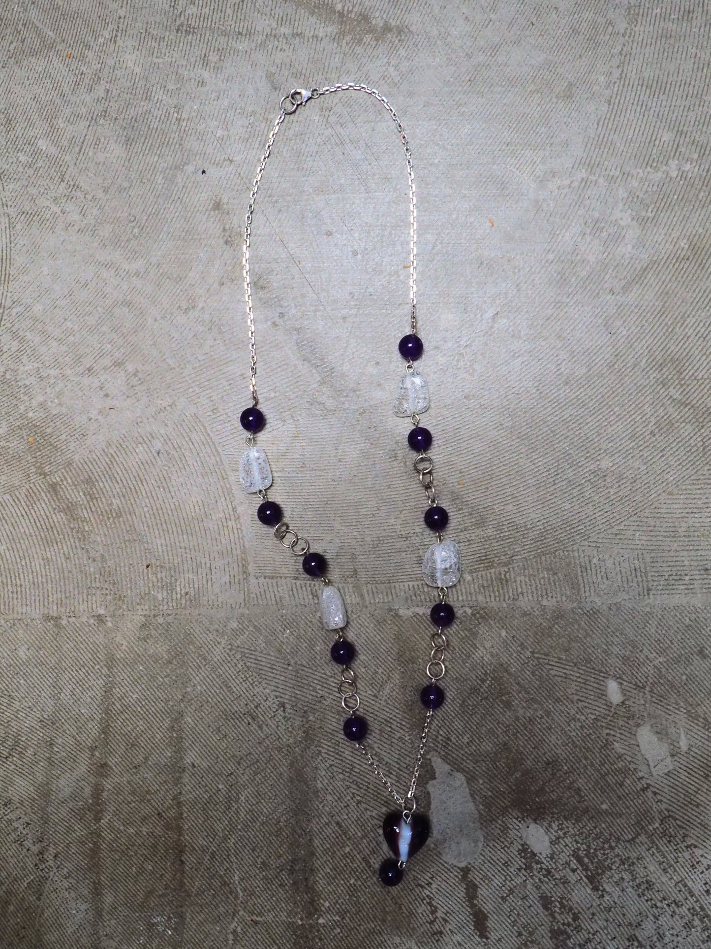 Heart Pendant Amethyst and Quartz on Silver Chain Necklace by JANI