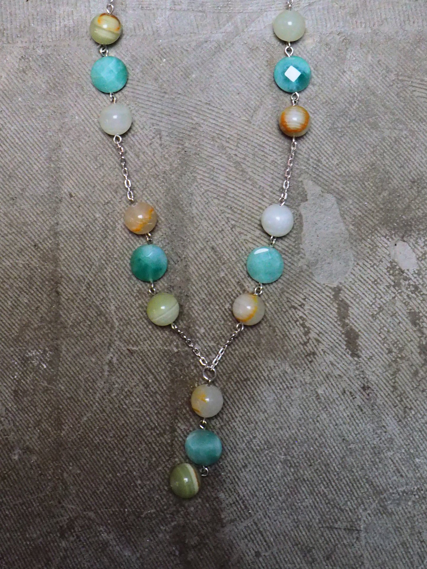 Lemon Agate and Jade on Silver Chain Necklace by JANI