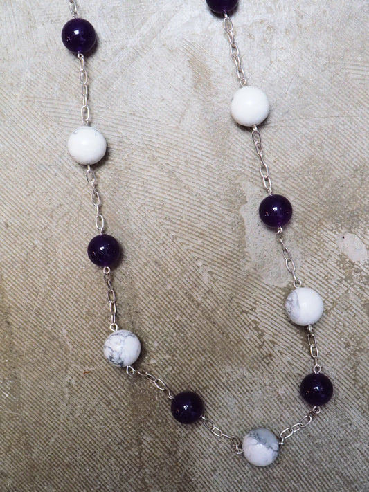 Amethyst and Howlite on Silver Chain Necklace by JANI