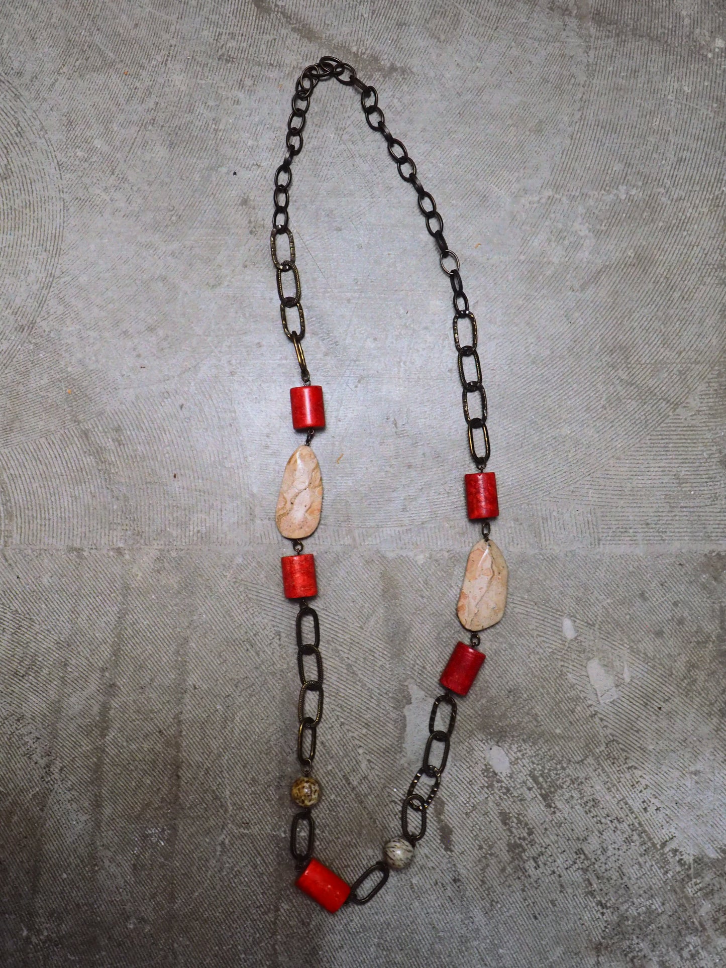 Coral Dust and Jasper on Metal Chain Necklace by JANI