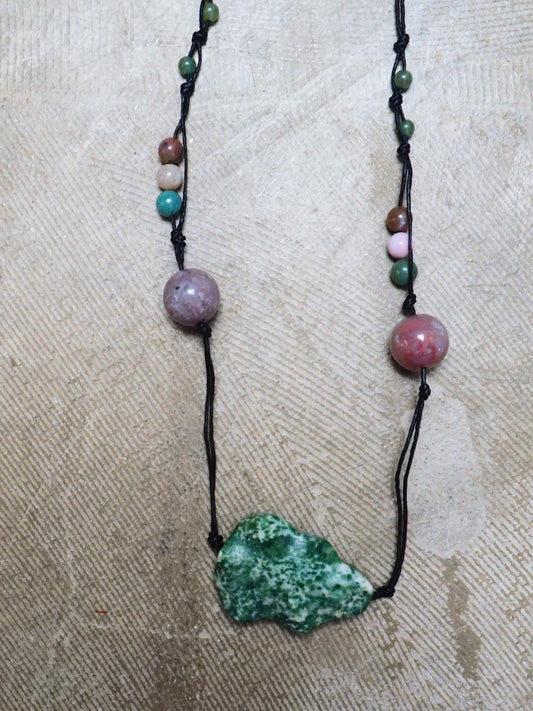 Chrysocolla and Mixed Agate Leather Cord Necklace by JANI