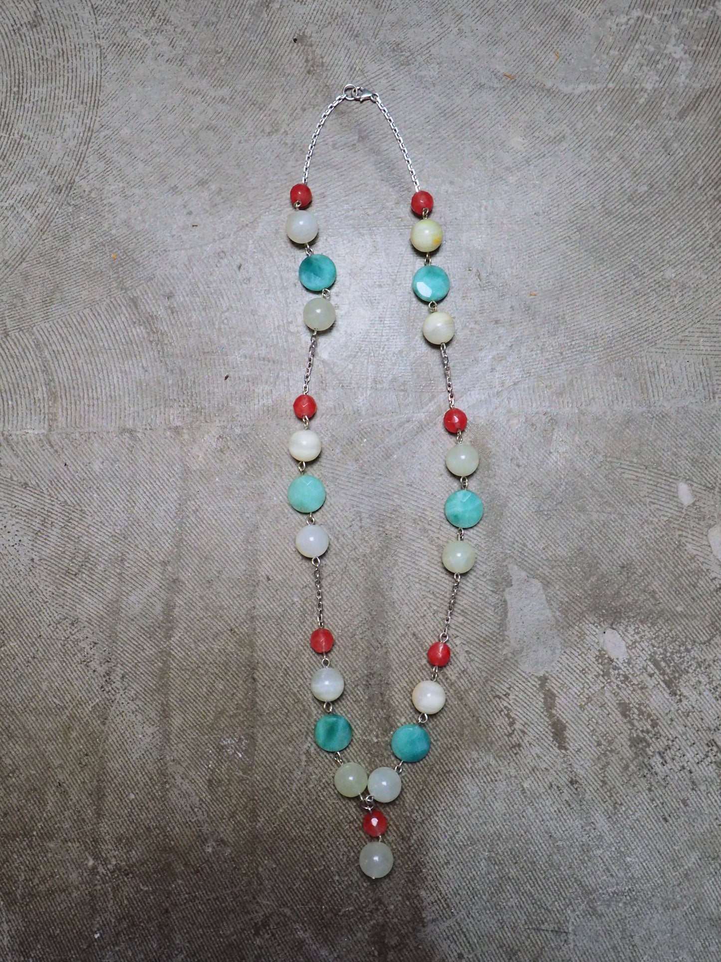 Lemon Agate, red Agate and Jade on Silver Chain Necklace by JANI