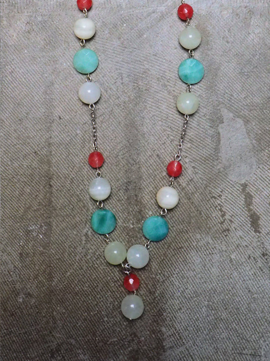 Lemon Agate, red Agate and Jade on Silver Chain Necklace by JANI