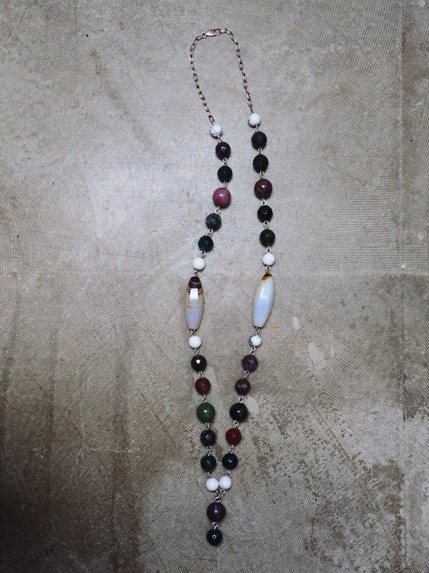 Mixed Agate, Gray Agate and Howlite on Silver Chain Necklace by JANI