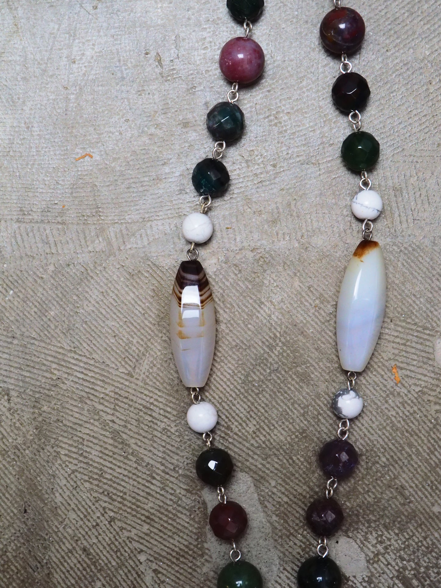 Mixed Agate, Gray Agate and Howlite on Silver Chain Necklace by JANI