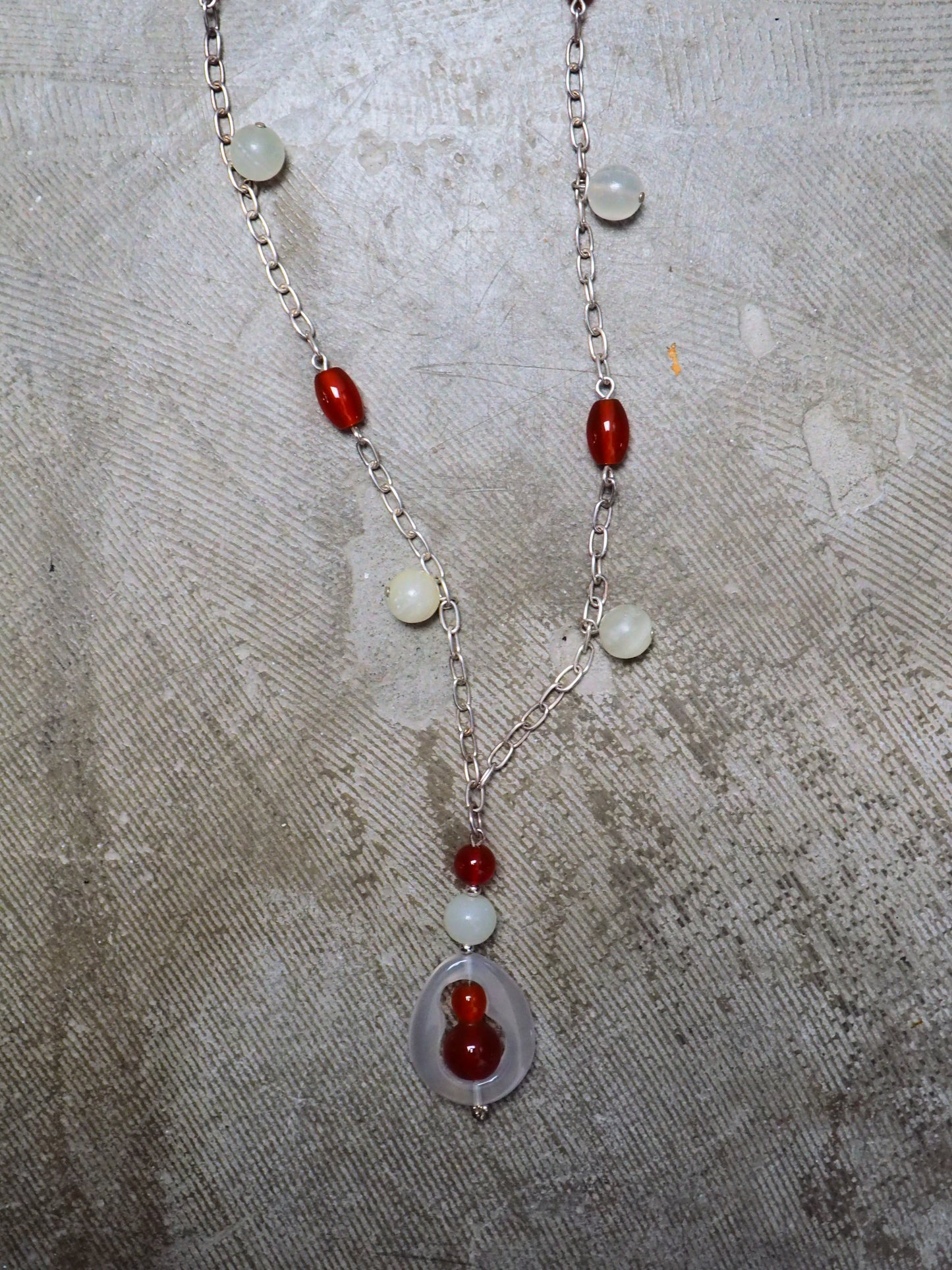 Red Agate and Lemon Agate on Silver Chain Necklace with Pendant by JANI