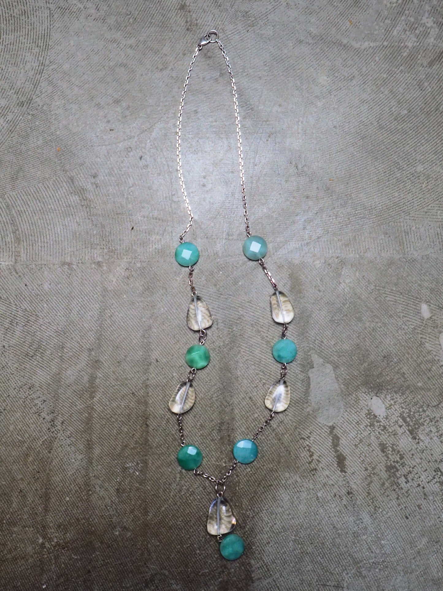 Quartz and Jade on Silver Chain Necklace by JANI