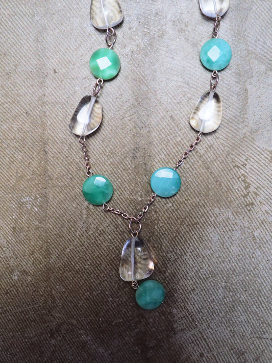 Quartz and Jade on Silver Chain Necklace by JANI