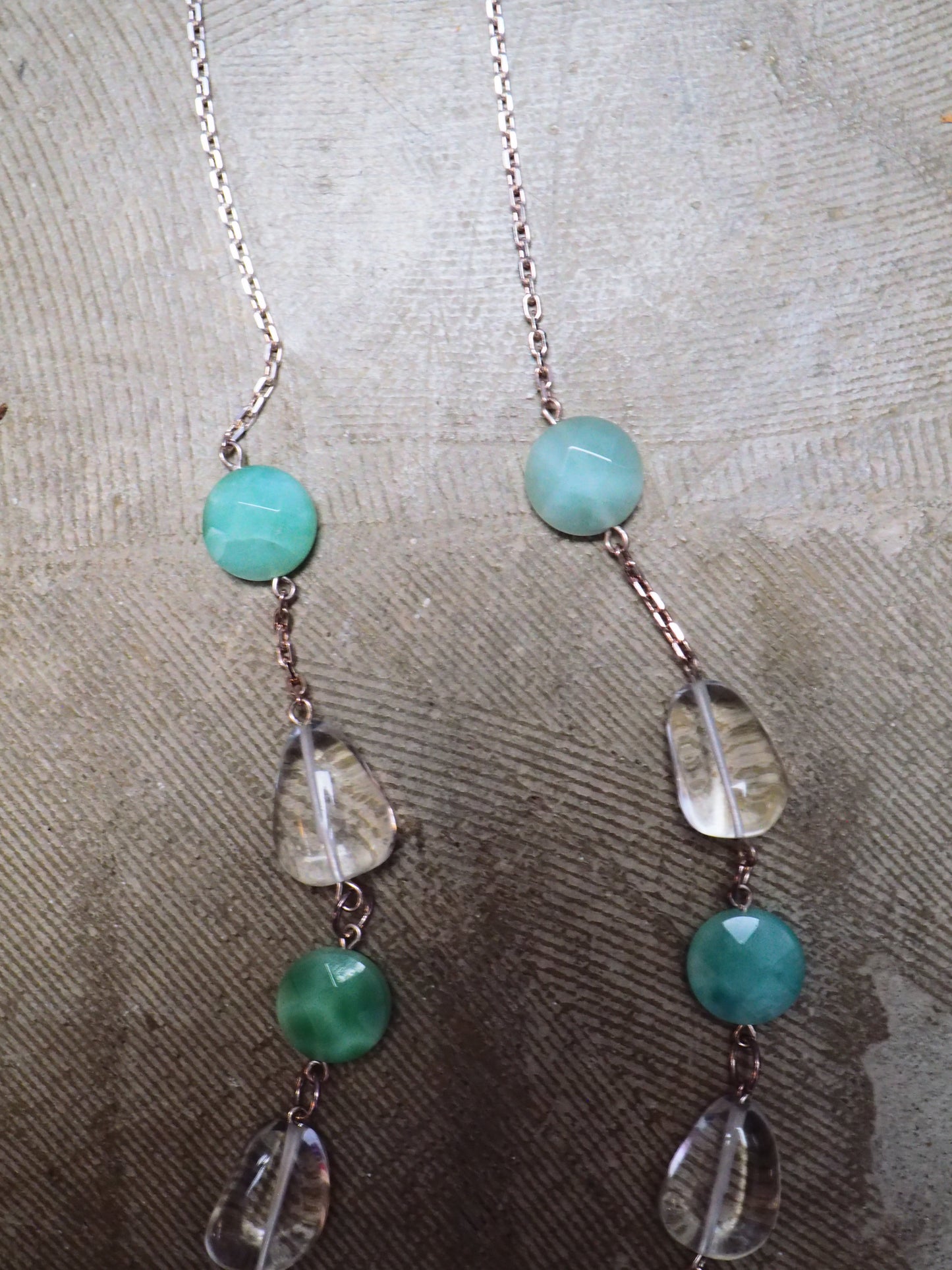 Quartz and Jade on Silver Chain Necklace by JANI