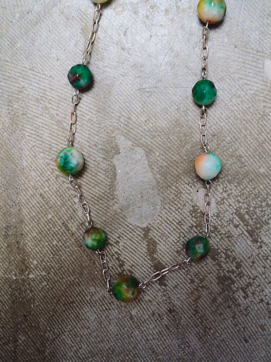 Tricolor Jade and Silver Necklace by JANI