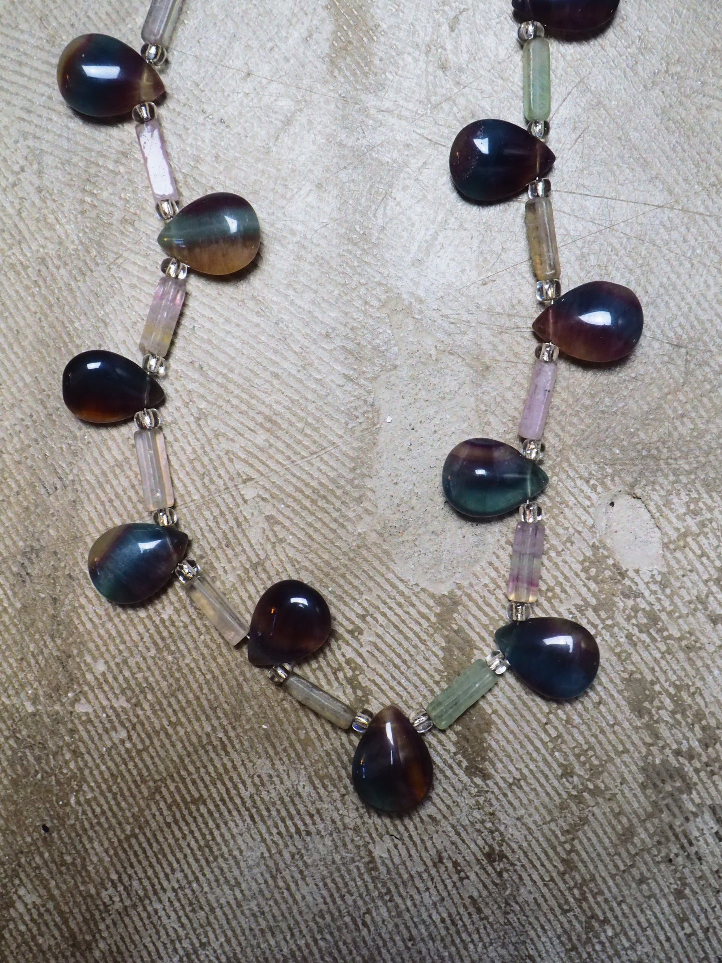 Fluorite, Smoked Quartz and Silver Chain Necklace by JANI