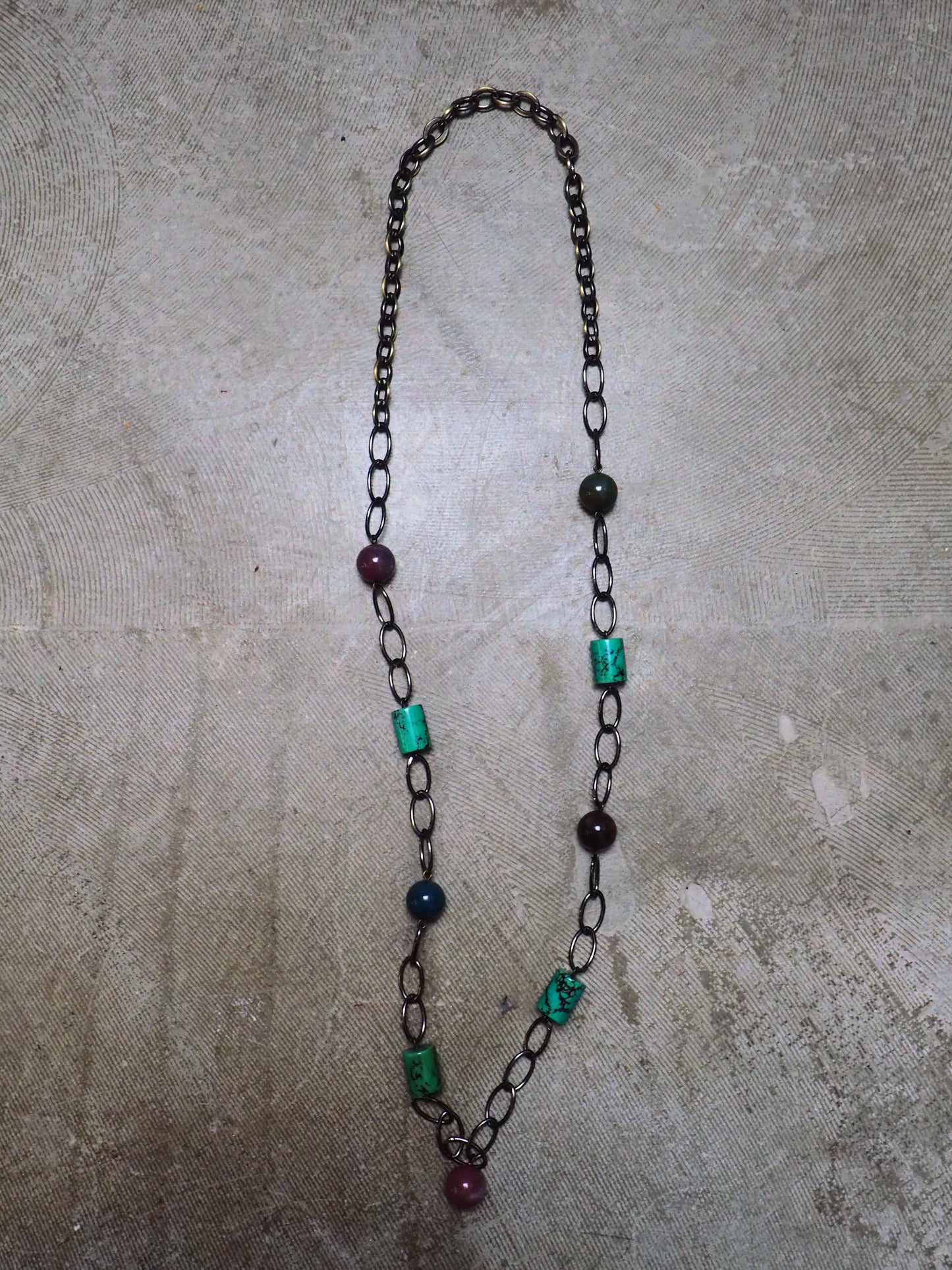 Turquoise and Mixed Agate on Metal Chain Necklace by JANI