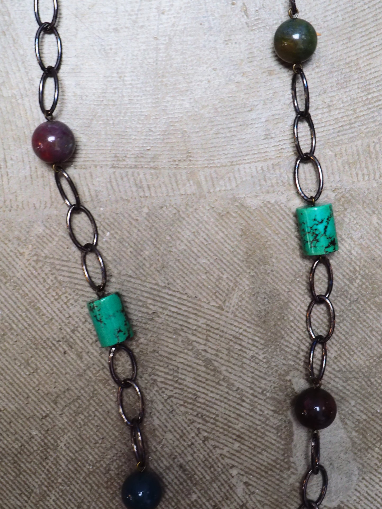 Turquoise and Mixed Agate on Metal Chain Necklace by JANI