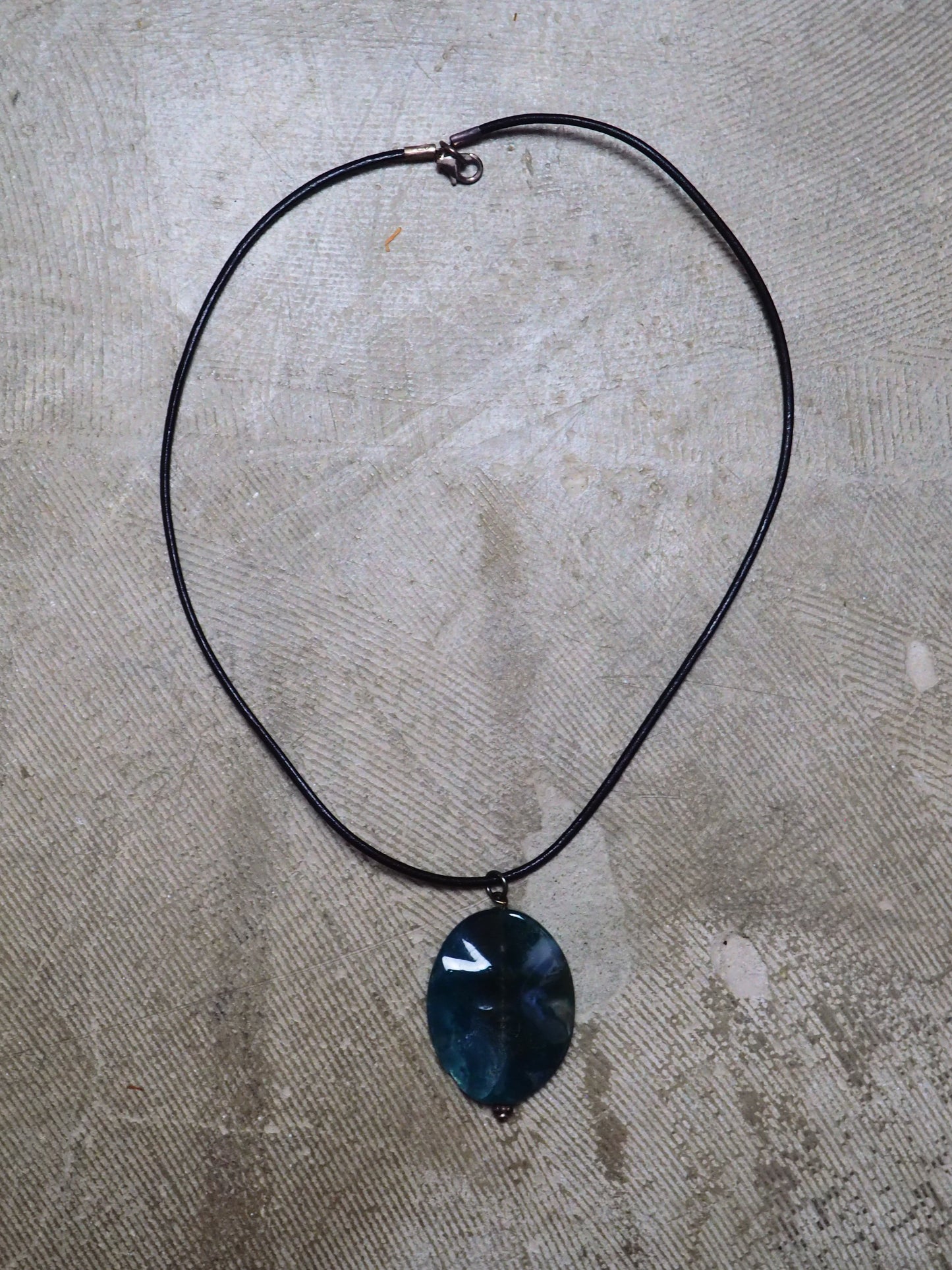 Leather Cord and Blue Agate Pendant Necklace by JANI