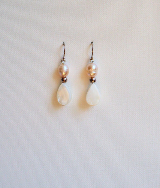 Freshwater Pearl, Mother-of-Pearl and Silver Earrings by JANI