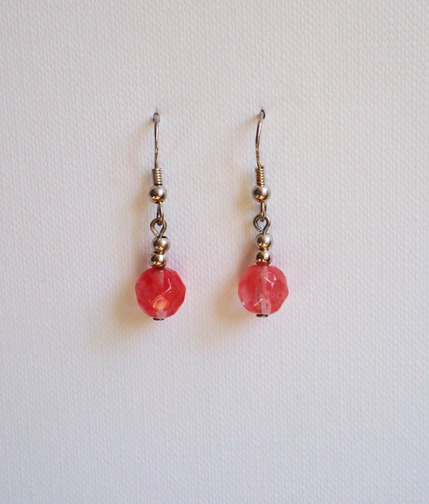 Pink Agate and Silver Drop Earrings by JANI