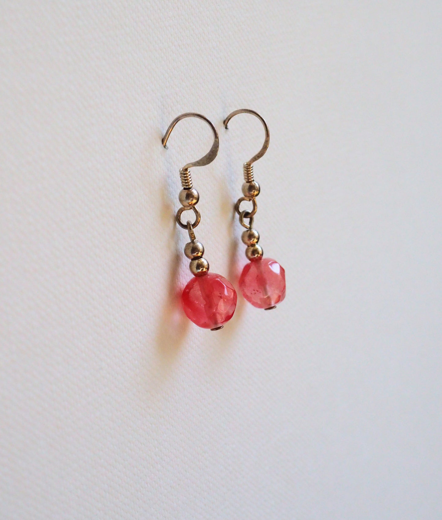 Pink Agate and Silver Drop Earrings by JANI