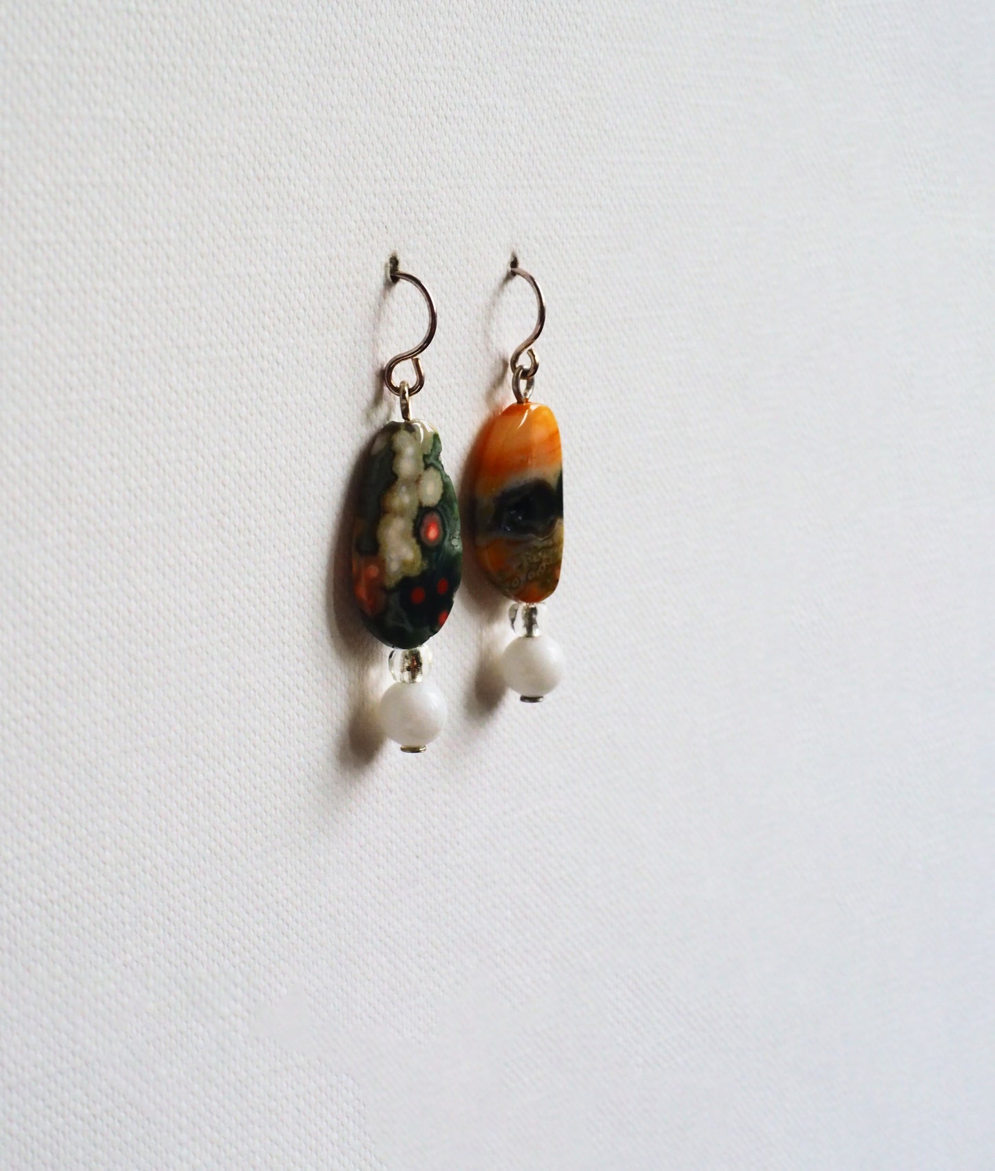 Shapes of Agate, White Jade and Silver Earrings by JANI