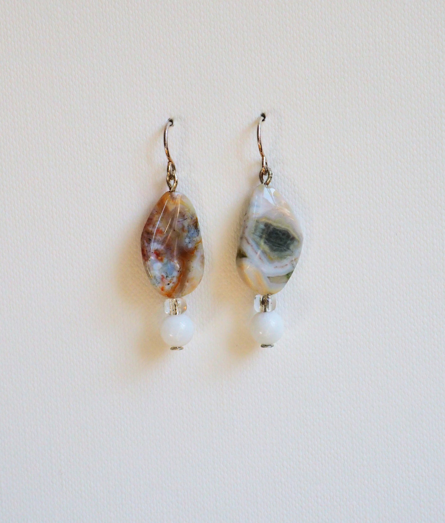 Shapes of Agate, White Jade and Silver Earrings by JANI