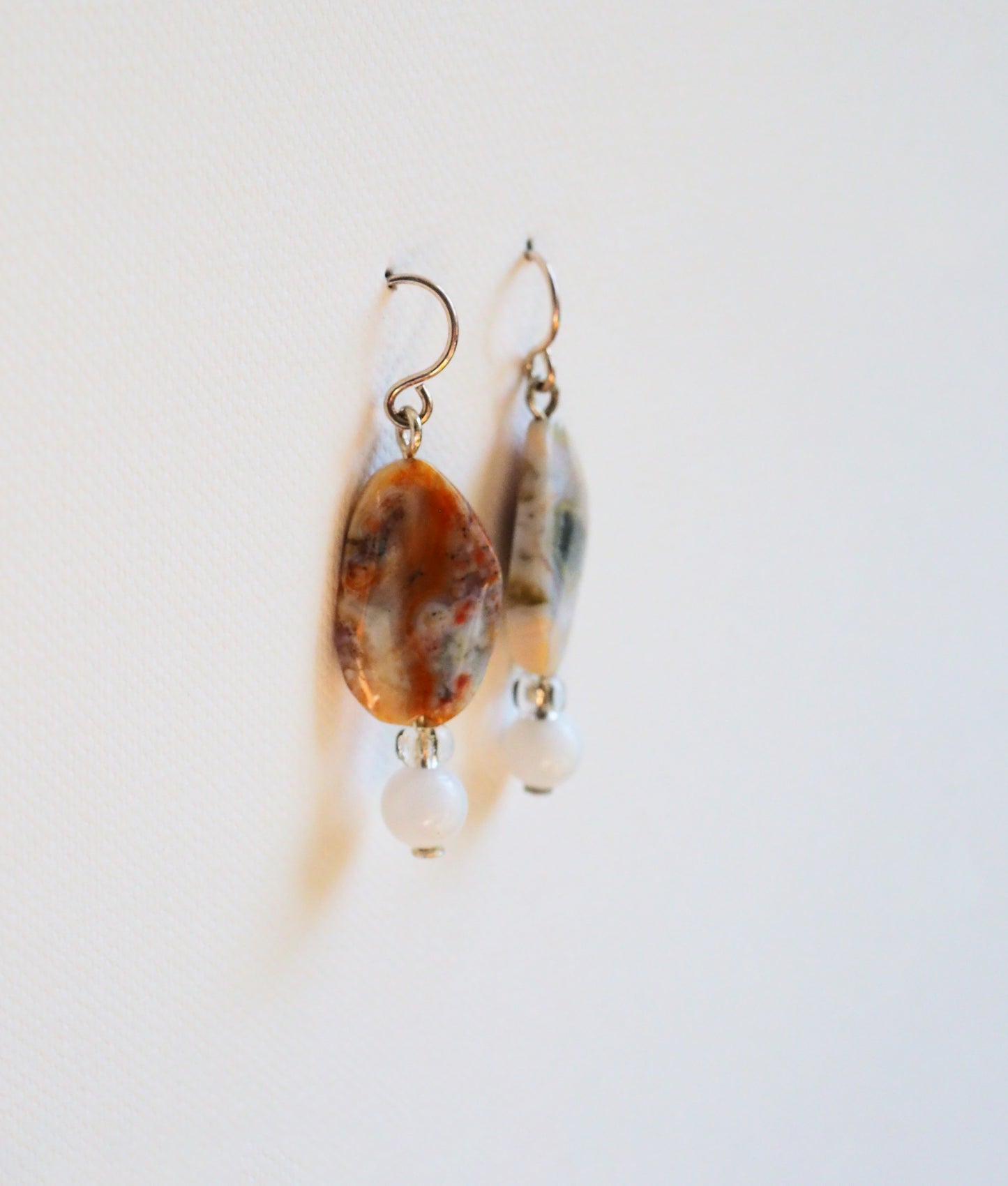 Shapes of Agate, White Jade and Silver Earrings by JANI