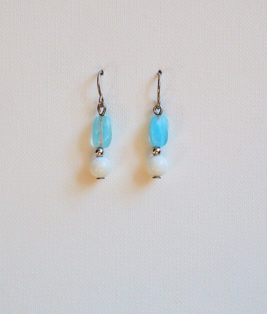 Blue Glass, White Agate and Silver Earrings by JANI