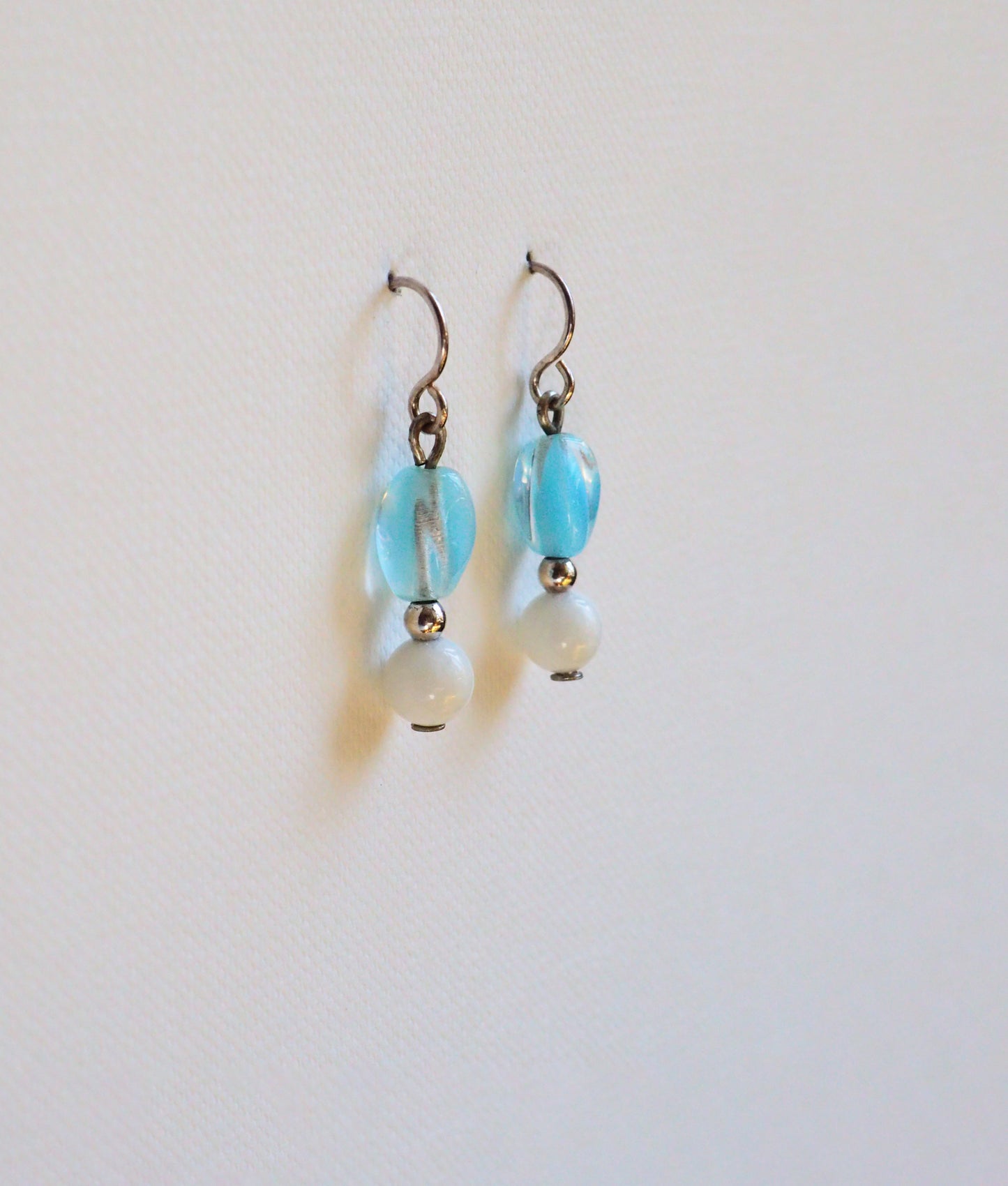 Blue Glass, White Agate and Silver Earrings by JANI