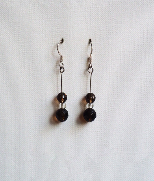 Smoky Quartz and Silver Drop Earrings by JANI