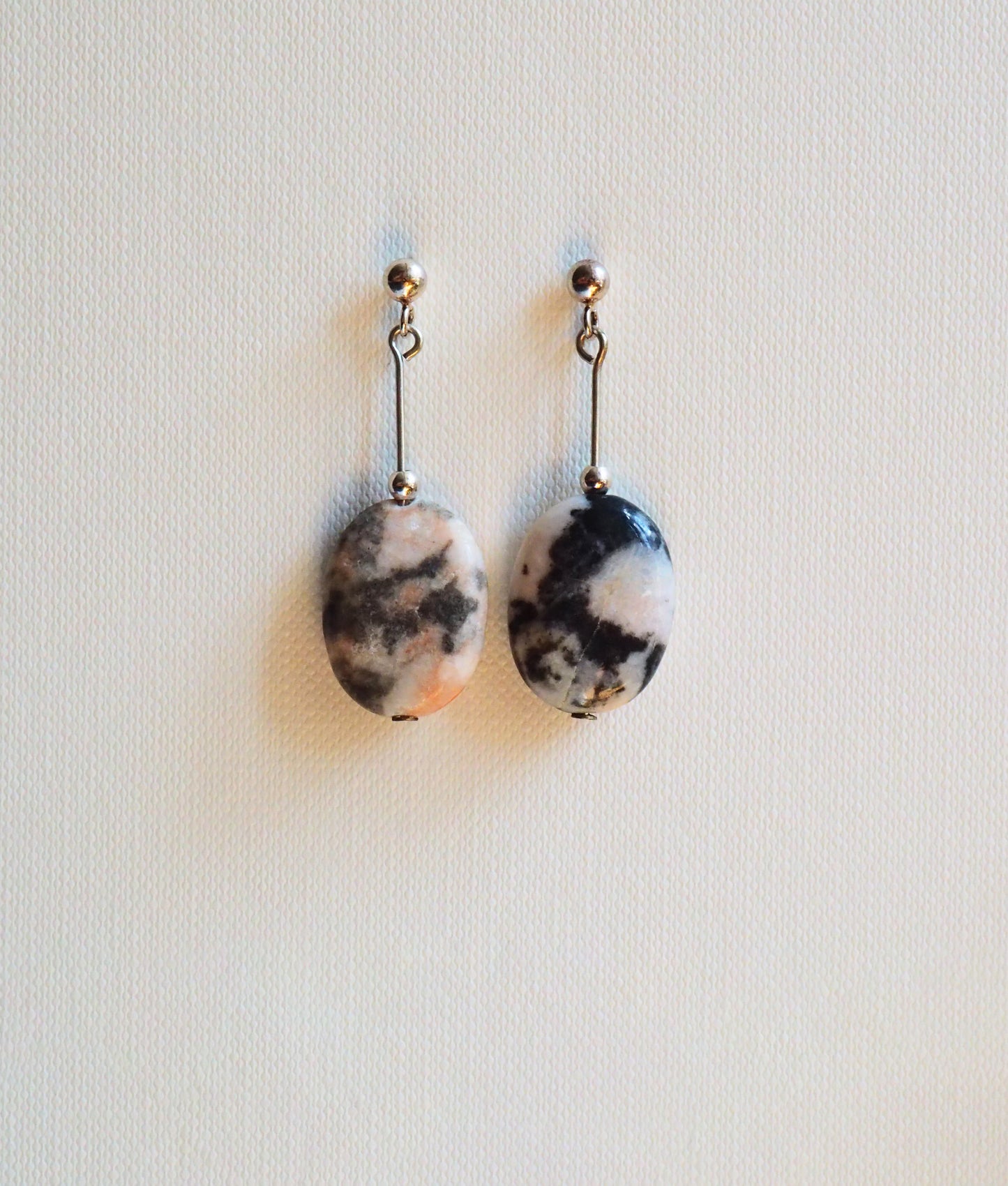 Pink - Black Agate and Silver Drop Earrings by JANI