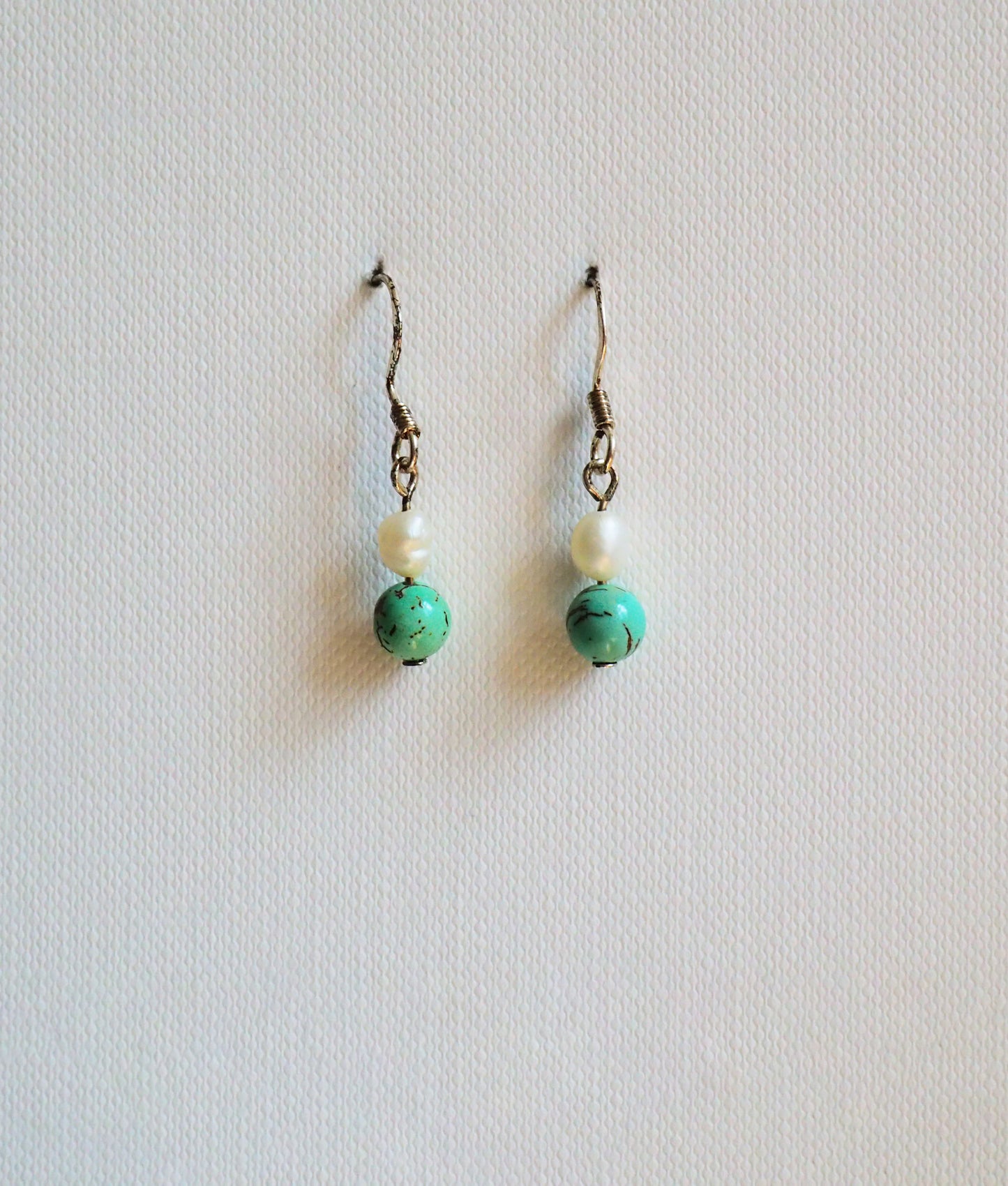 Freshwater Pearl, Turquoise and Silver Earrings by JANI