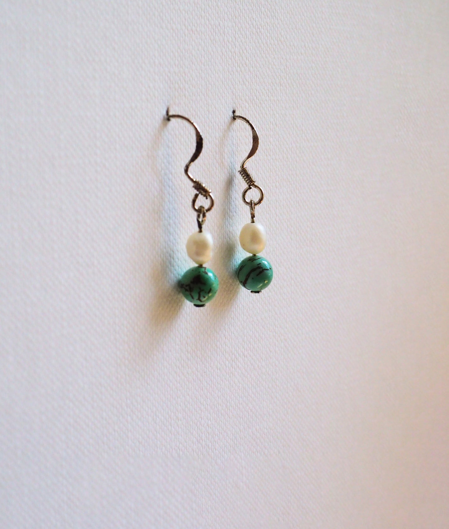 Freshwater Pearl, Turquoise and Silver Earrings by JANI