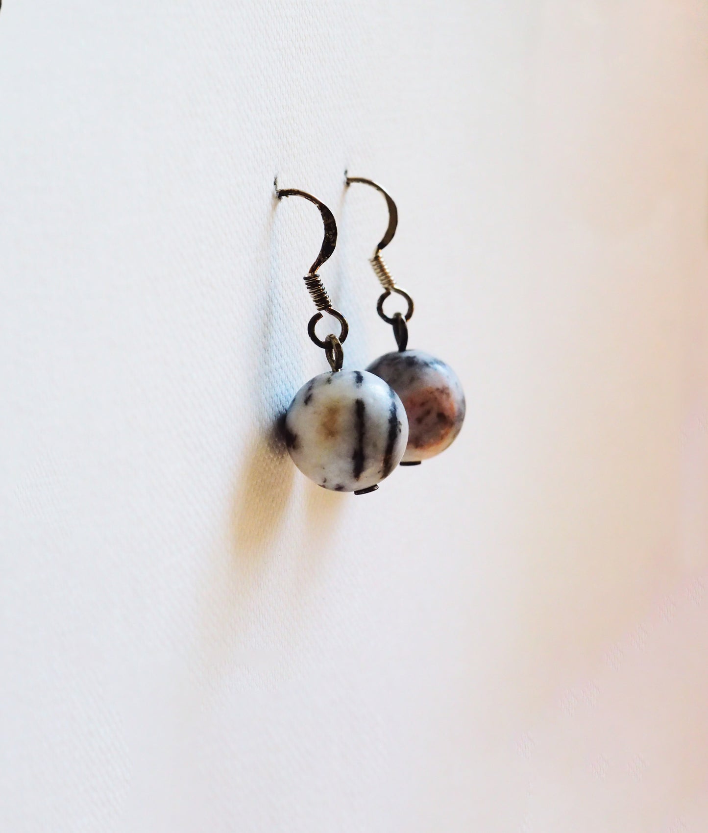 Pink - Black Agate and Silver Earrings by JANI