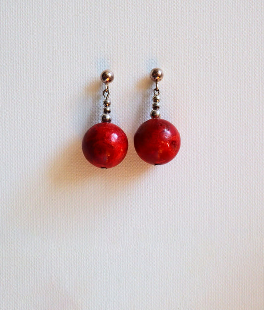 Coral and Silver Drop Earrings by JANI