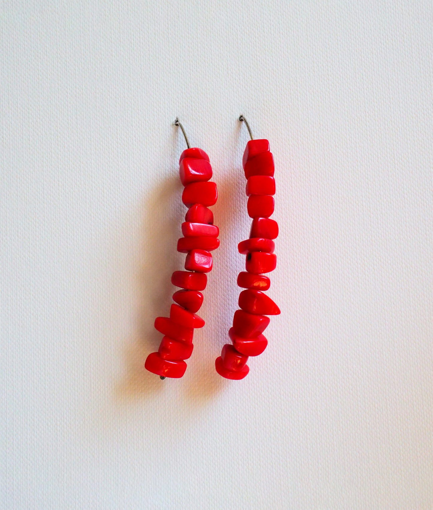 Coral Chip and Silver Earrings by JANI