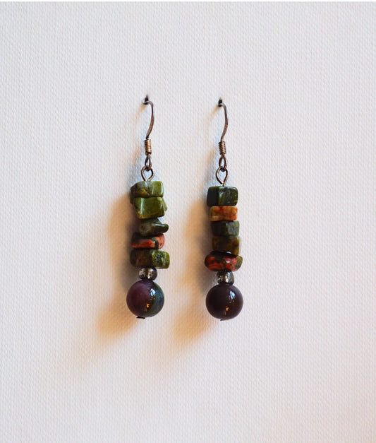 Unakite and Silver Earrings by JANI