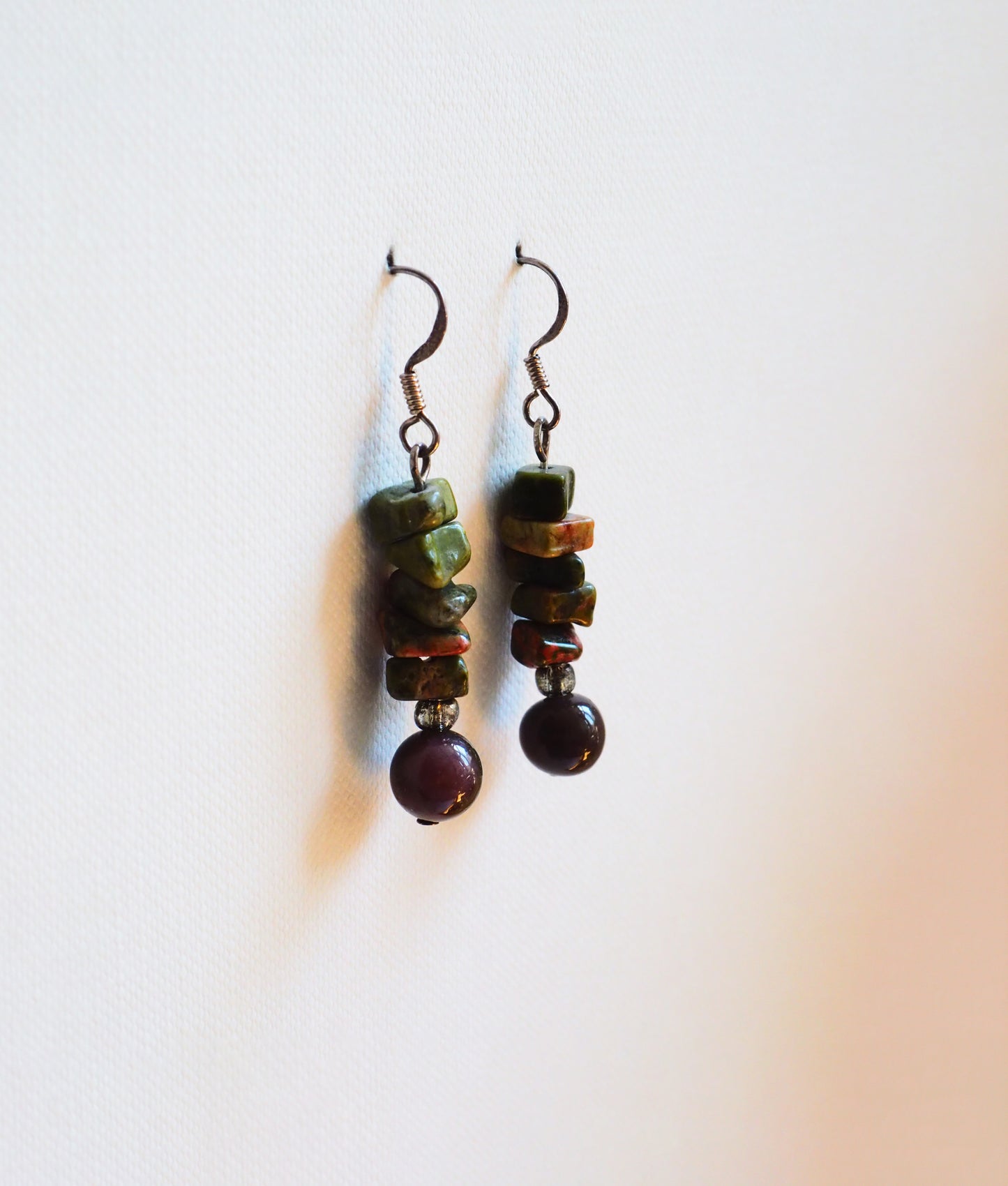 Unakite and Silver Earrings by JANI