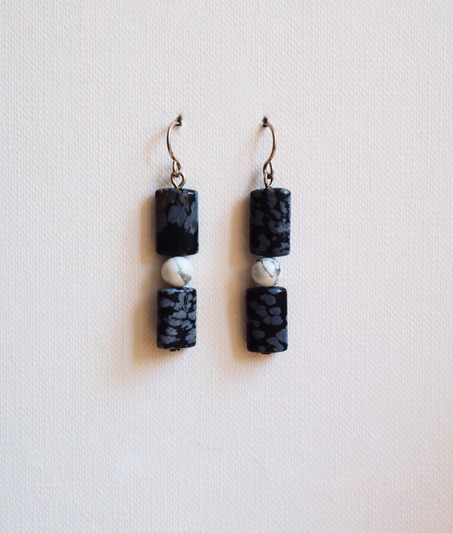 Snowflake Obsidian, Howlite and Silver Earrings by JANI