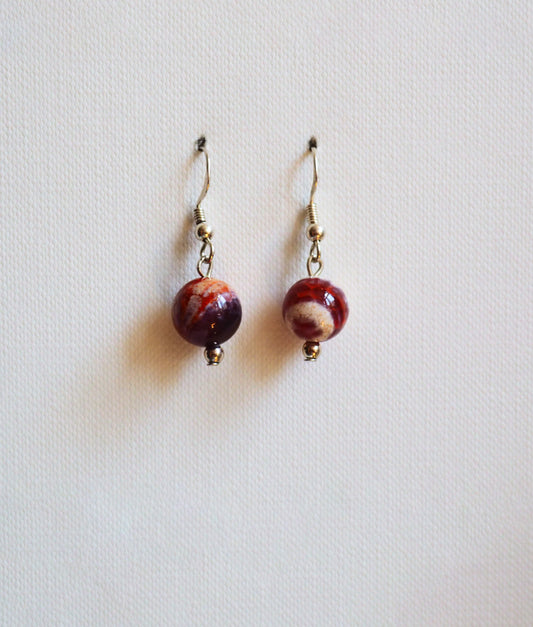 Red Tone Murano Glass and Silver Drop Earrings by JANI