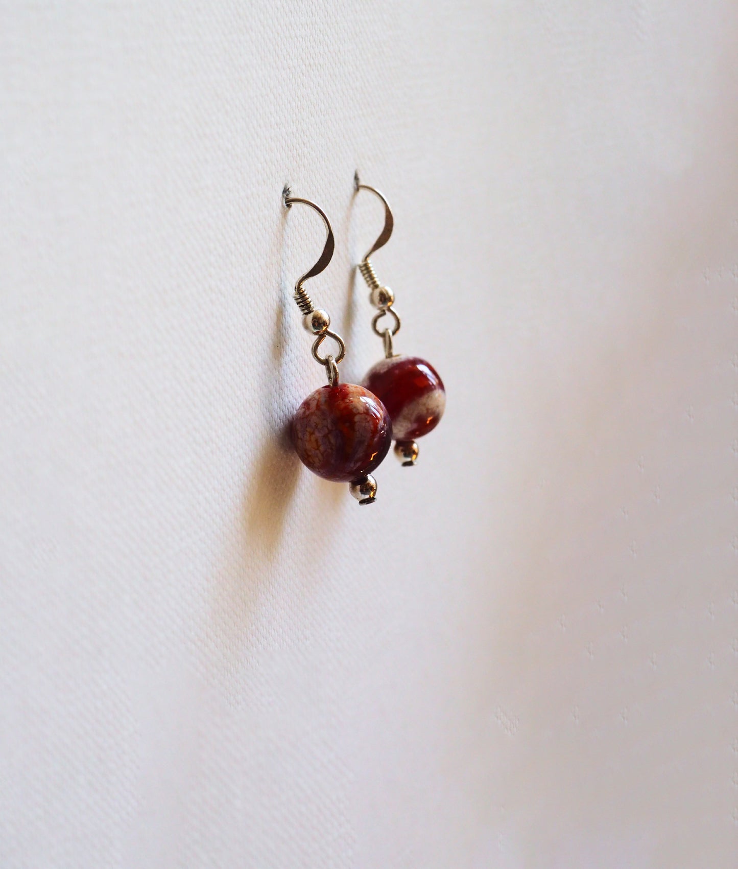 Red Tone Murano Glass and Silver Drop Earrings by JANI