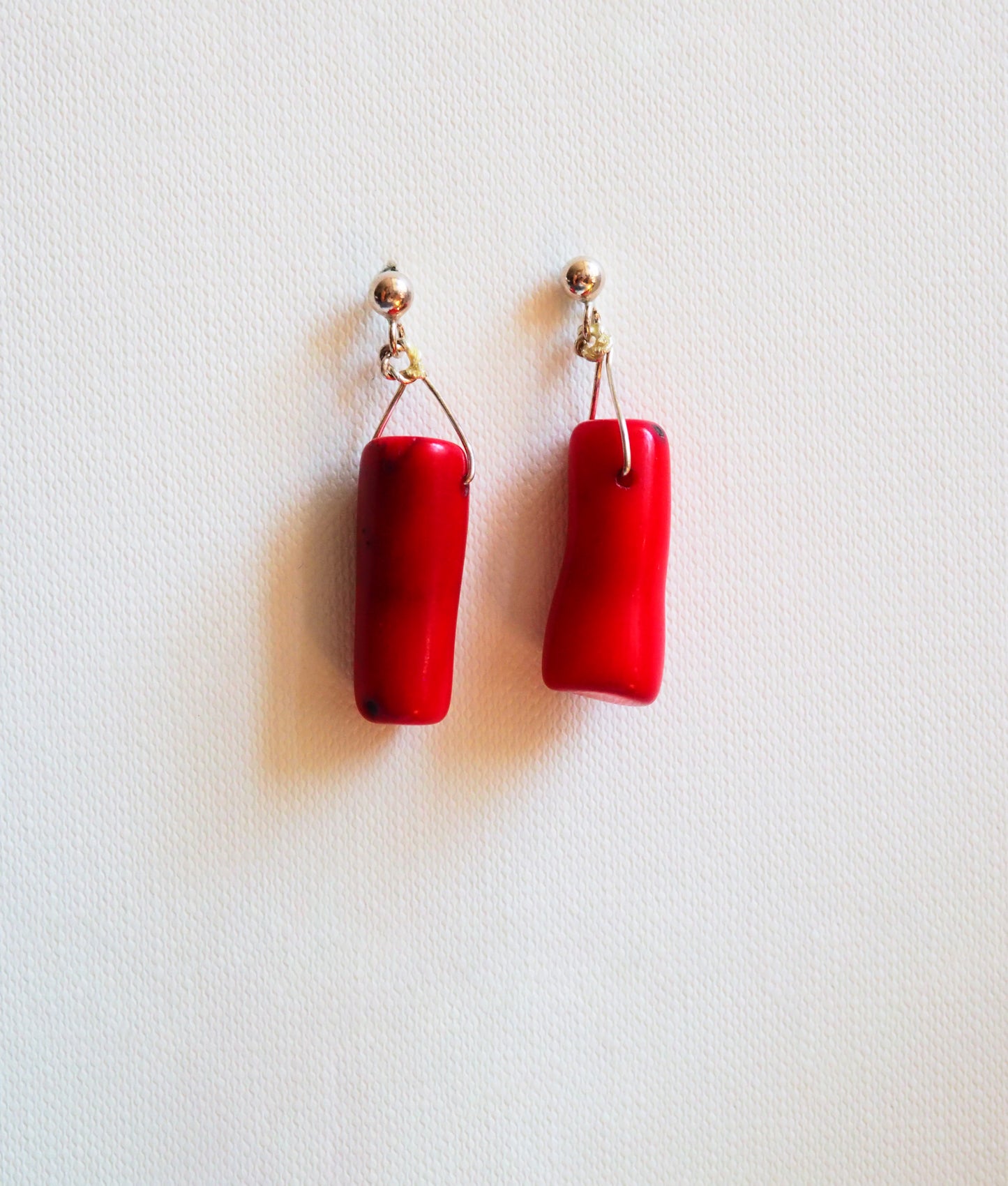 Coral and Silver Drop Earrings by JANI